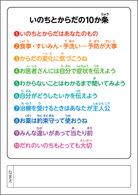 いのちとからだの10か条の裏表紙見本